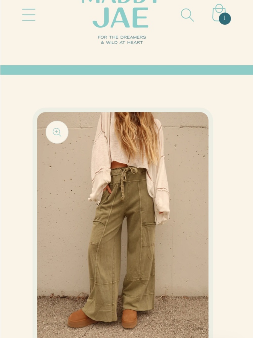 easel Olive Mineral-Washed Wide Leg Cargo Pants - Picture 2 of 4